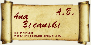 Ana Bičanski vizit kartica